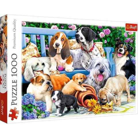⁨Puzzle 1000 elements - Dogs in the garden⁩ at Wasserman.eu