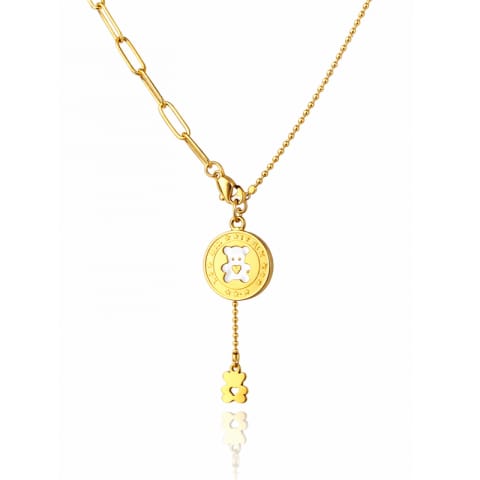 ⁨Naszyjnik stal szlachetna pozłacana 14k złotem, zwisający MIŚ z serduszkiem NST2261⁩ w sklepie Wasserman.eu