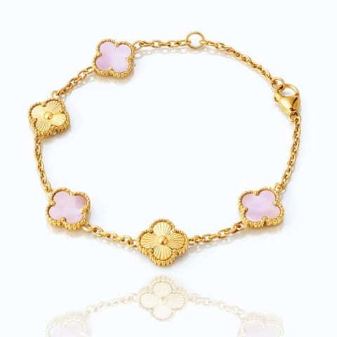 ⁨Bransoletka na rękę stal chirurgiczna pozłacana 14k złotem, koniczynka róż BST1606⁩ w sklepie Wasserman.eu