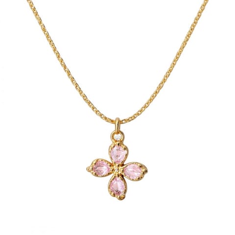 ⁨Naszyjnik ze stali nierdzewnej pozłacanej 14-karatowym złotem, różowy KWIAT NST2258⁩ w sklepie Wasserman.eu