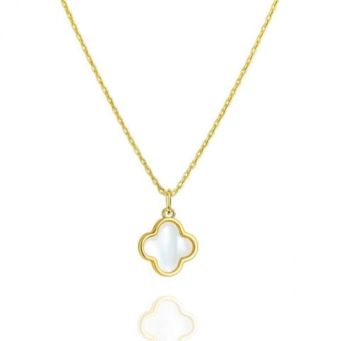 ⁨Naszyjnik stal szlachetna pozłacana 14k złotem, Biała Koniczynka, masa perłowa NST2220⁩ w sklepie Wasserman.eu