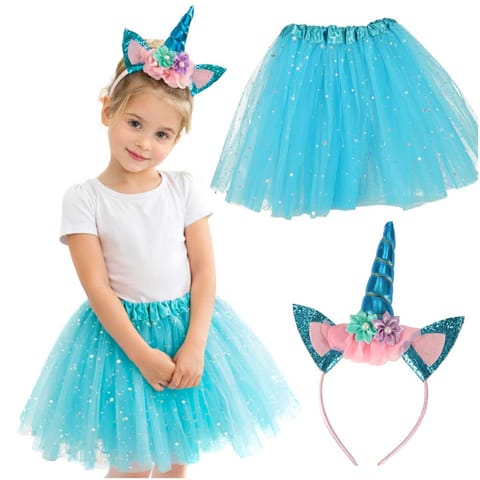 ⁨Costume carnival costume Unicorn headband + skirt blue 3-6yr⁩ at Wasserman.eu