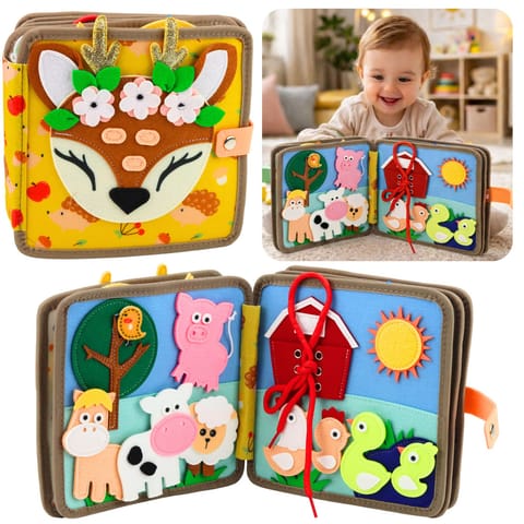 ⁨Książeczka Edukacyjna Sensoryczna Filcowa 3D Zwierzęta Jelonek⁩ w sklepie Wasserman.eu