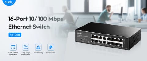⁨Cudy FS1016 network switch Fast Ethernet (10/100) Black⁩ at Wasserman.eu