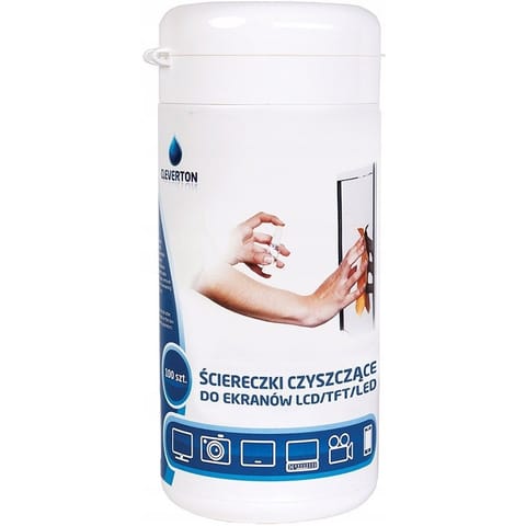 ⁨Ściereczki do czyszczenia ekranów LCD/TFT/LED CLEVERTON tuba 100sztuk⁩ w sklepie Wasserman.eu