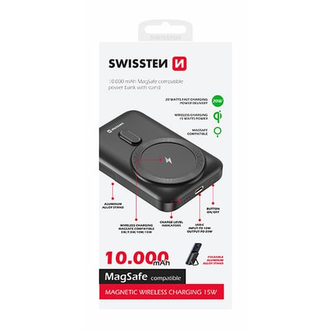 ⁨SWISSTEN, Powerbank, Li-Pol, 5/9/12V, do ładowania telefonów i innych urządzeń, 22013974, 10000mAh, 1x USB-C, 20 W, czarna⁩ w sklepie Wasserman.eu