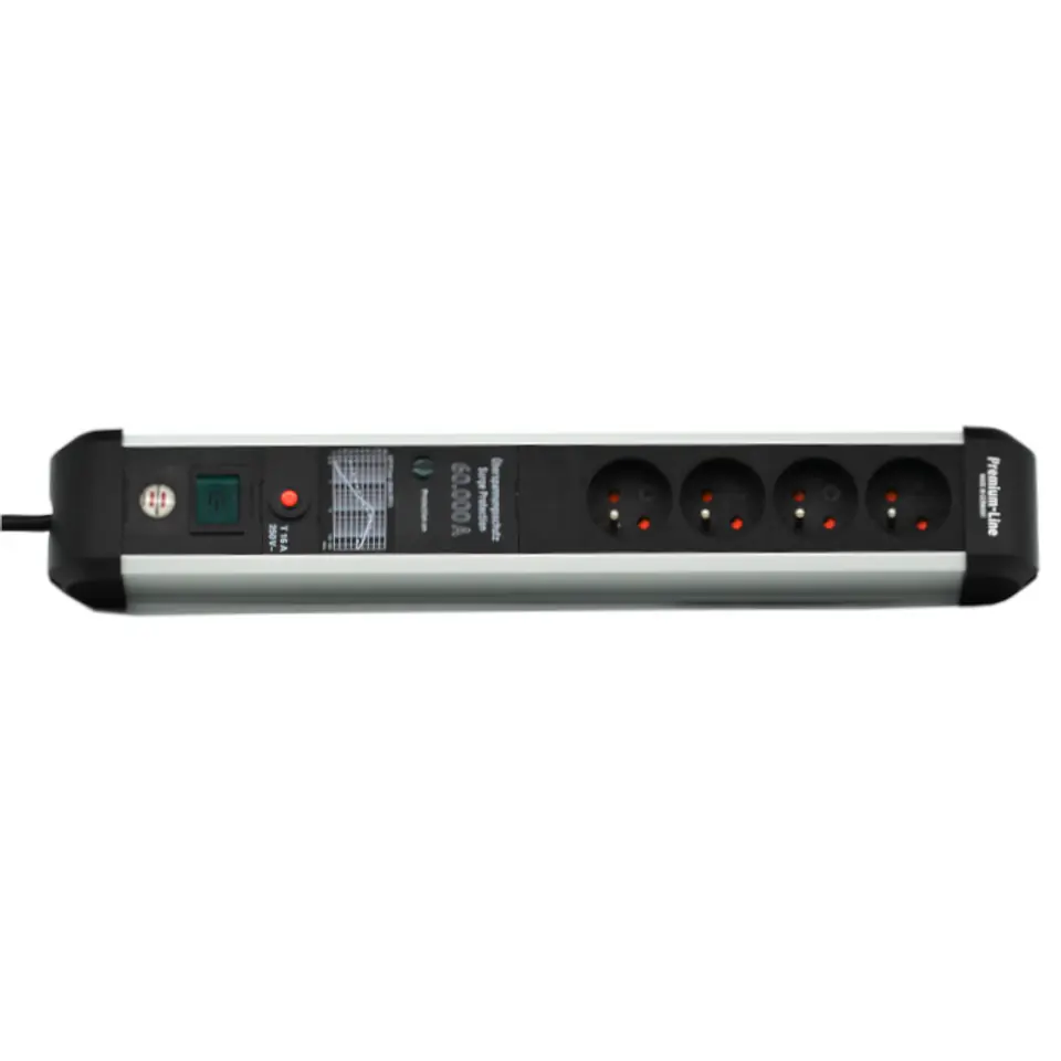 ⁨Surge protector Premium Protect line 4 sockets 3m black/silver Brennenstuhl 1391014400⁩ at Wasserman.eu