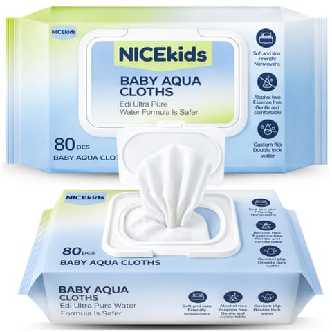⁨NICEKIDS Chusteczki nawilżane BABY AQUA Cloths 99,89% wody 1x80 szt⁩ w sklepie Wasserman.eu