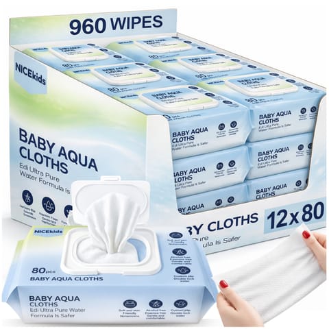 ⁨CHUSTECZKI NAWILŻANE DLA DZIECI I NIEMOWLĄT AŻ 99,89% WODY NICEKIDS 960 sztuk⁩ w sklepie Wasserman.eu