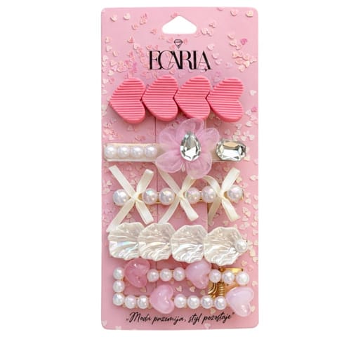 ⁨Zestaw pakiet 5w1 spinek wsuwek do włosów, białe, perły, serca róż SP454⁩ w sklepie Wasserman.eu