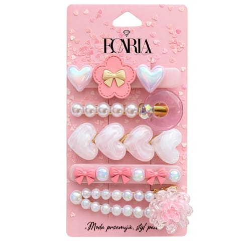 ⁨Zestaw pakiet 5w1 spinek wsuwek do włosów, białe, kokardki róż SP455⁩ w sklepie Wasserman.eu