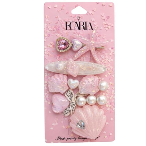 ⁨Zestaw pakiet 5w1 spinek wsuwek do włosów, lato, muszle, rozgwiazda róż SP456⁩ w sklepie Wasserman.eu