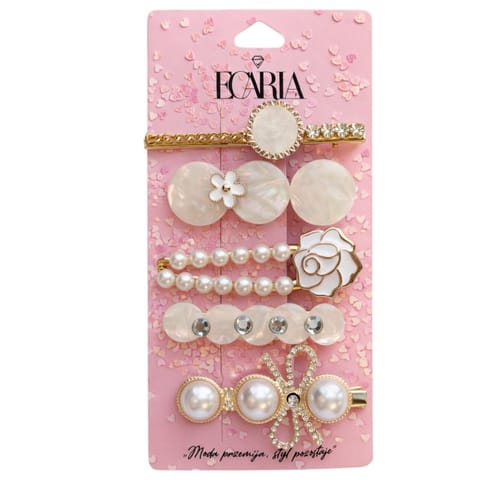 ⁨Zestaw pakiet 5w1 spinek wsuwek do włosów, białe, perły, kwiat, kokarda SP457⁩ w sklepie Wasserman.eu