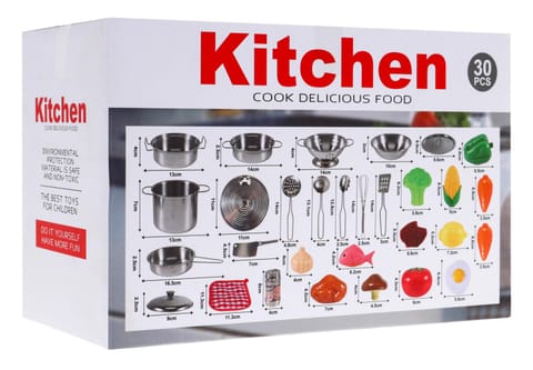 ⁨Mega zestaw kuchenny dla dzieci 3+ Metalowe garnki + Przybory kuchenne + Jedzenie 30 el.⁩ w sklepie Wasserman.eu