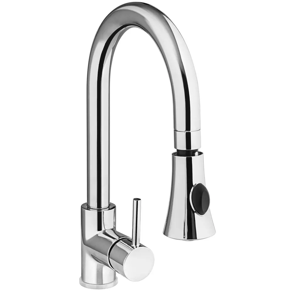 Bateria umywalkowa kuchenna z prysznicem jednootworowa nierdzewna wys. 370 mm - Hendi 810163 w sklepie Wasserman.eu