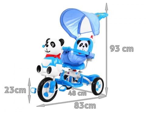 ⁨3-kołowy Rowerek dla dzieci Panda Niebieski + Dźwięki + Daszek + Barierka + Podnóżek + Rączka + Schowek⁩ w sklepie Wasserman.eu