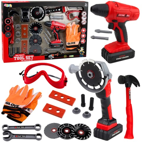 ⁨Duży Zestaw Narzędzi Dla Dzieci Wkrętarka Szlifierka Na Baterie 28 el.⁩ w sklepie Wasserman.eu