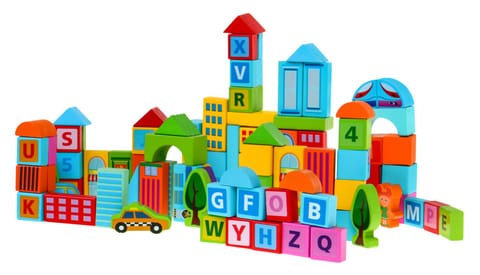 ⁨Zestaw drewnianych klocków "Miasto" dla dzieci 3+ Zabawa w budowanie 100 el.⁩ w sklepie Wasserman.eu