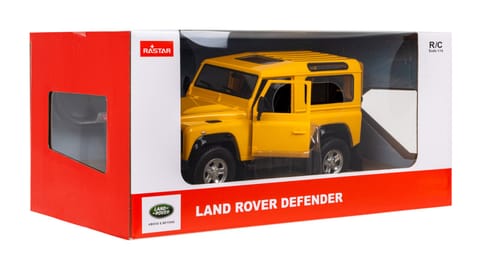 ⁨Land Rover Defender żółty RASTAR model 1:14 Zdalnie sterowanie auto + Pilot 2,4 GHz + Ręcznie otwierane drzwi⁩ w sklepie Wasserman.eu