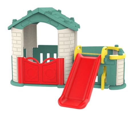 ⁨Domek ogrodowy 3w1 dla dzieci Zielony dach + Zjeżdżalnia + Ogródek z płotkiem⁩ w sklepie Wasserman.eu