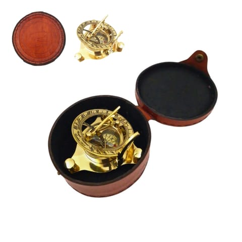⁨Mosiężny kompas i zegar słoneczny w skórzanym etui - SUN023F⁩ w sklepie Wasserman.eu
