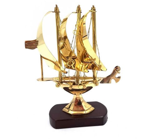 ⁨Okręt mosiężny na podstawie drewnianej 20 cm - N-4450A⁩ w sklepie Wasserman.eu