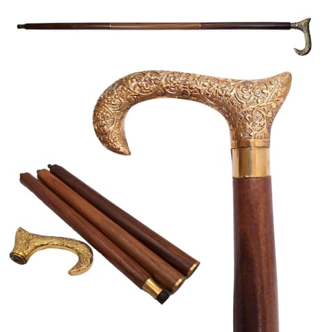 ⁨Drewniana Laska do chodzenia ze złotą rączką - Składana - DNU-012A⁩ w sklepie Wasserman.eu