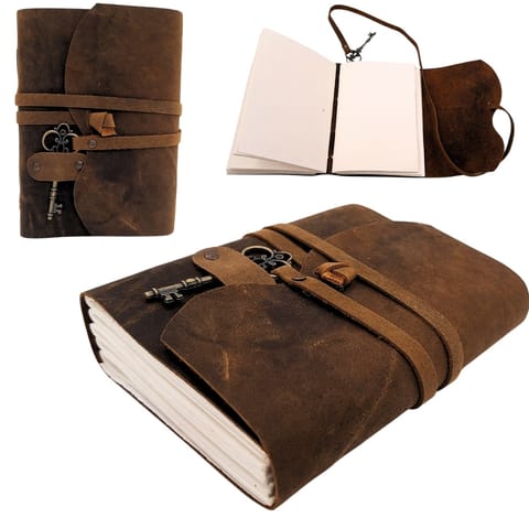 ⁨Notes Skórzany Retro z Kluczykiem i Paskiem 200 stron 18 x 13 cm - AH02⁩ w sklepie Wasserman.eu