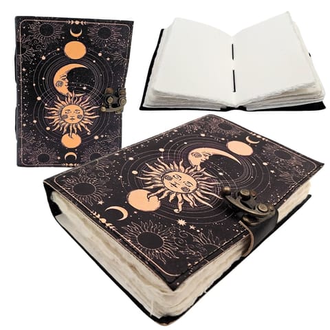 ⁨Notes Skórzany Słońce i Księżyc Ozdobny 200 stron - AH07⁩ w sklepie Wasserman.eu
