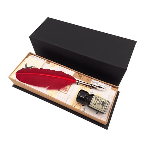 ⁨Zestaw do kaligrafii - bordowe pióro gęsie ze stalówką + tusz - 2226⁩ w sklepie Wasserman.eu