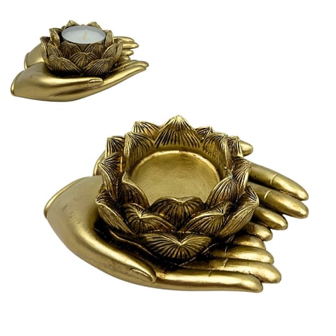 ⁨Złoty Świecznik Glamour na Tealight – Dłoń – 311FJZ⁩ w sklepie Wasserman.eu