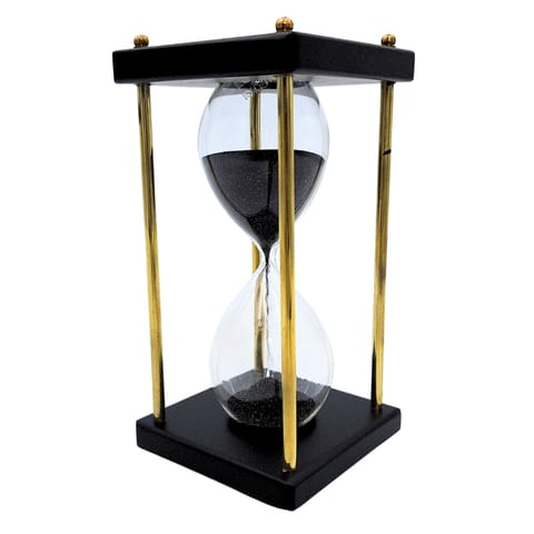 ⁨Klepsydra Mosiężno-Drewniana 5 minut – Czarny Piasek – Elegancka Dekoracja Retro - STRS⁩ w sklepie Wasserman.eu