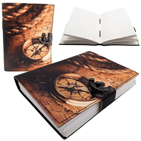 ⁨Notes Skórzany Kompas Retro Vintage 200 stron – Prezent dla Podróżnika - AH10A⁩ w sklepie Wasserman.eu