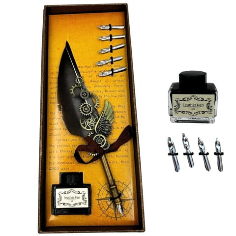 ⁨Zestaw do Kaligrafii Retro z Piórem Gęsim Vintage 6 Stalówek Atrament Prezent – EE5⁩ w sklepie Wasserman.eu