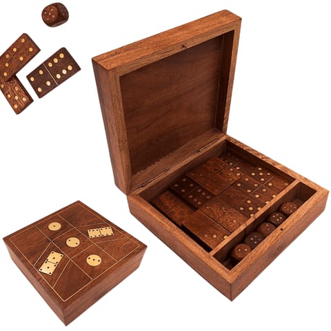 ⁨Zestaw Gier - Domino i Kości do Gry w Drewnianym Pudełku - DO-002⁩ w sklepie Wasserman.eu