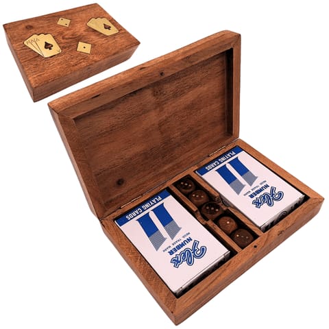 ⁨Dwie Talie Kart i Kości do Gry w Pudełku Drewnianym - DNU-2790⁩ w sklepie Wasserman.eu
