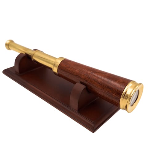 Luneta Mosiężno-Drewniana na Eleganckiej Podstawie Drewnianej – Dekoracja Retro – CER029 w sklepie Wasserman.eu