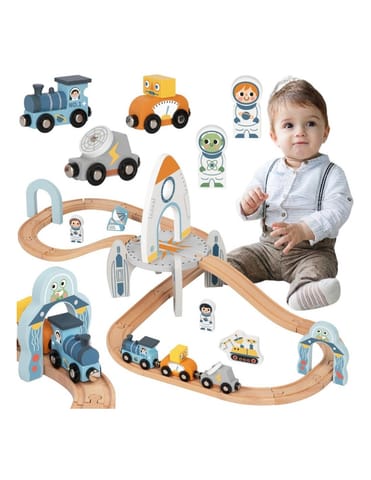 ⁨TOOKY TOY Drewniana Kolejka Kosmiczna Zestaw Tory⁩ w sklepie Wasserman.eu