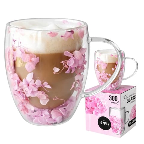 ⁨Szklanka termiczna z kwiatami w środku, gipsówka hortensje róż 300 ml 1szt SZK165⁩ w sklepie Wasserman.eu