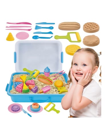 ⁨WOOPIE Piasek Kinetyczny 6 Kolorów 1,2 kg Zestaw Restauracja Stolik z Foremkami⁩ w sklepie Wasserman.eu