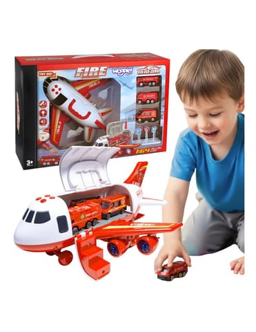 ⁨WOOPIE Samolot Rozkładany Transporter Straż Pożarna z 3 Autami Strażackimi Zestaw XL Znaki Drogowe⁩ w sklepie Wasserman.eu