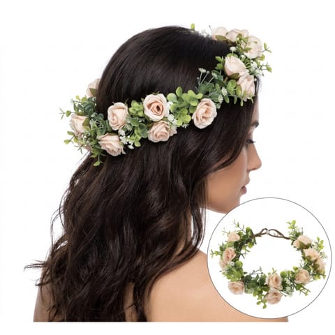 ⁨Wianek, opaska do włosów z kwiatów, wianuszek delikatny BOHO W89⁩ w sklepie Wasserman.eu