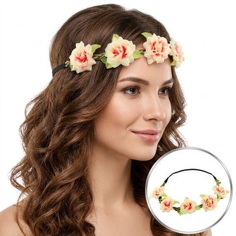 ⁨Wianek, opaska do włosów z kwiatów, wianuszek na gumce BOHO W74⁩ w sklepie Wasserman.eu