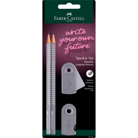 ⁨Ołówek SPARKLE SLEEVE szary/szary + temperówka+gumka blister 218482 Faber-Castell⁩ w sklepie Wasserman.eu