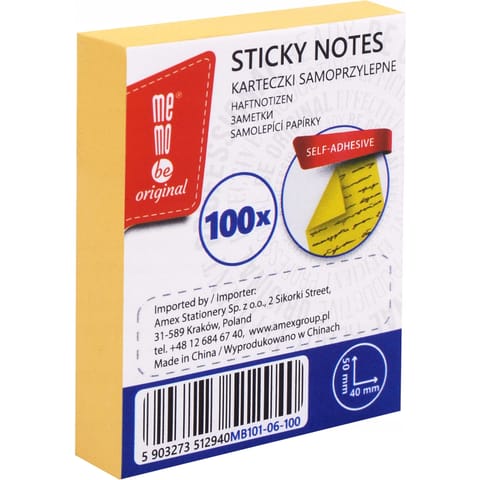 ⁨Bloczek samoprzylepny MEMOBE 40x50mm 100k żółty MB101-06-100⁩ w sklepie Wasserman.eu