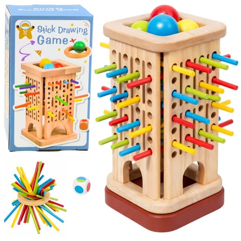 ⁨Drewniana Gra Zręcznościowa Edukacyjna Wieża Patyczki Kulki Kostka 37 el.⁩ w sklepie Wasserman.eu