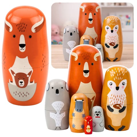 ⁨Zestaw Drewniane Lalki Matrioszki Układanka Zwierzęta Leśne 6 szt.⁩ w sklepie Wasserman.eu