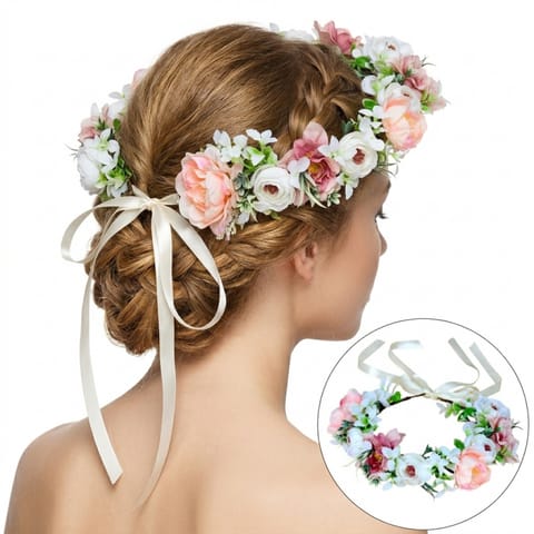 ⁨Wianek, opaska do włosów z kwiatów, delikatny wianuszek BOHO W101⁩ w sklepie Wasserman.eu