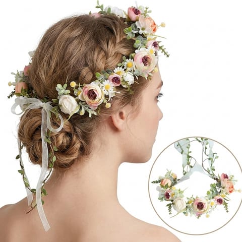 ⁨Wianek, opaska do włosów z kwiatów, delikatny wianuszek BOHO W90⁩ w sklepie Wasserman.eu