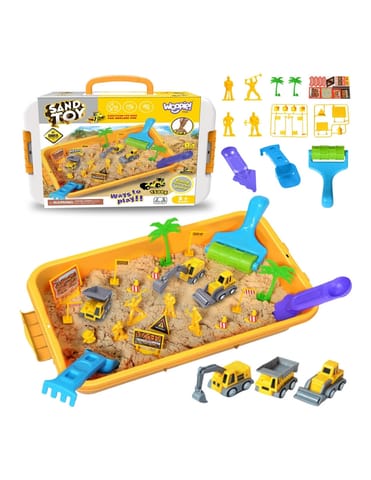 ⁨WOOPIE Piasek Kinetyczny 1,5 kg Zestaw XXL Plac Budowy Stolik z Foremkami i Pojazdami⁩ w sklepie Wasserman.eu